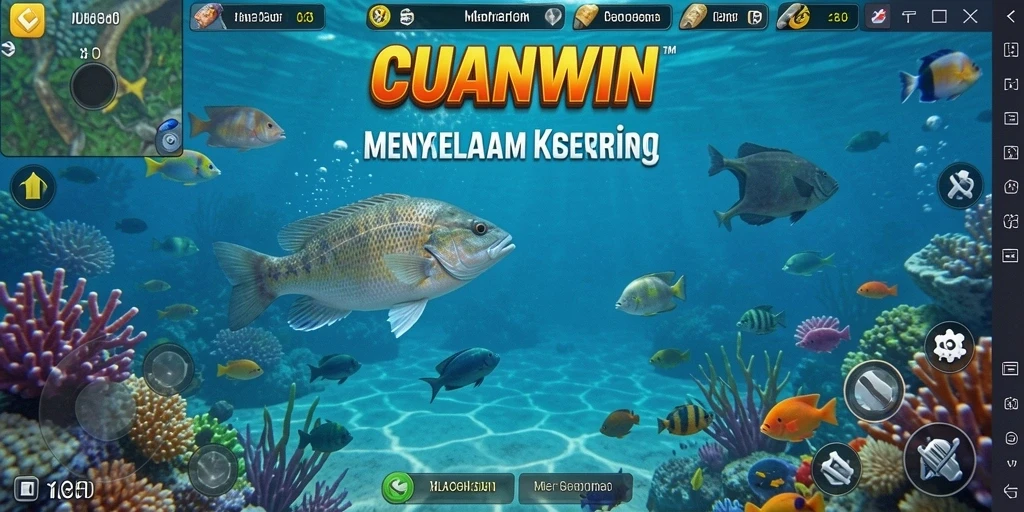 Screenshot CUANWIN menampilkan pemain menangkap ikan di bawah laut.